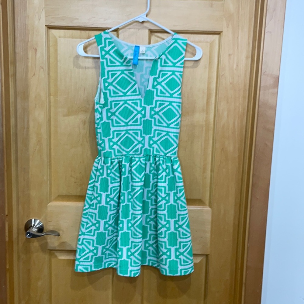Buttons green geometric pattern dress S